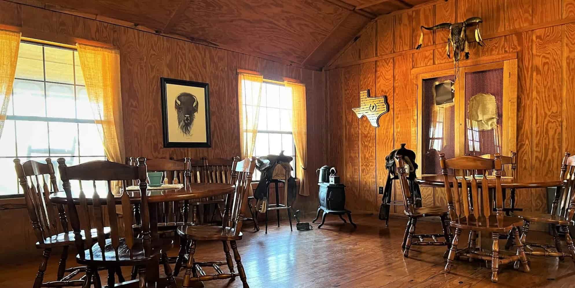 Western themed decorations fill the interior of the West 1077 Guest Ranch lodge